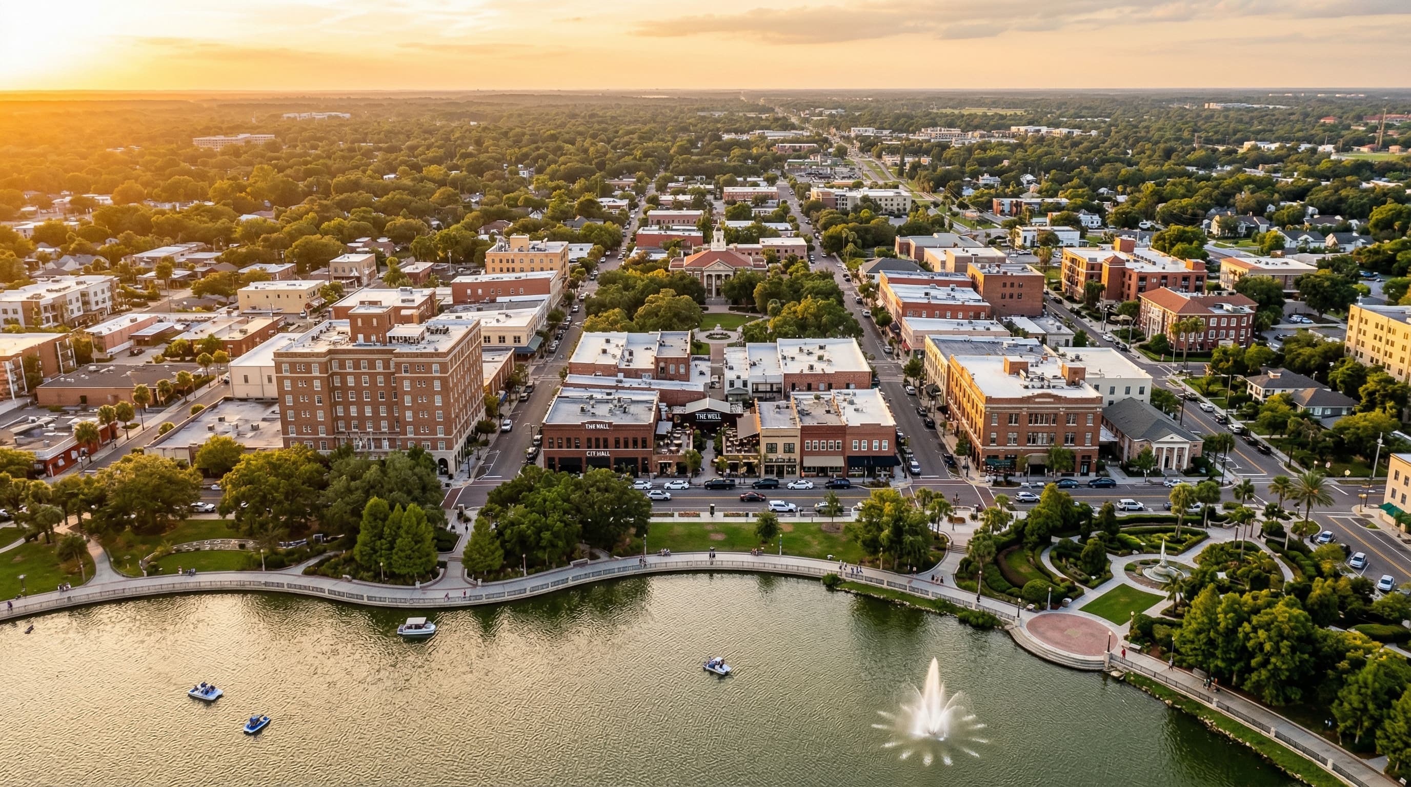 Aerial view of Lakeland Florida and Lake Mirror